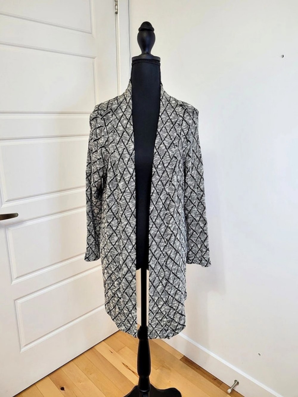 🍂 Ou Empereur Ou Rien Montreal Black Geometric Knit Duster Cardigan L/G